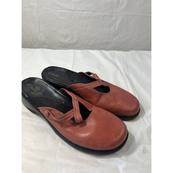 Clarks Womens  mauve Leather Heel Clogs Mule Shoes  size 11 - Picture 12 of 12